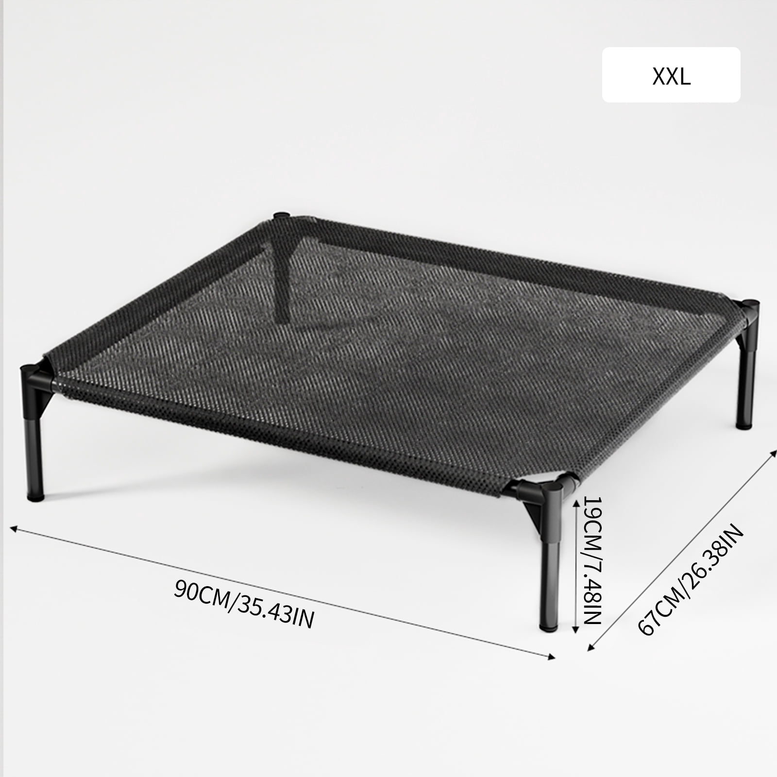 Elevated Dog Bed for Large Dogs, Raised Dog Cot Beds, Indoor & Outdoor Heavy Duty Pet Beds with Durable Teslin Recyclable Mesh, Black/3XL, 120*70*19cm