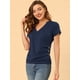 thumbnail image 3 of Top Cruzado Con Escote En V Y Manga Corta Con Botones Y Decoración Fruncida Para Mujer Azul marino XS Allegra K, 3 of 6