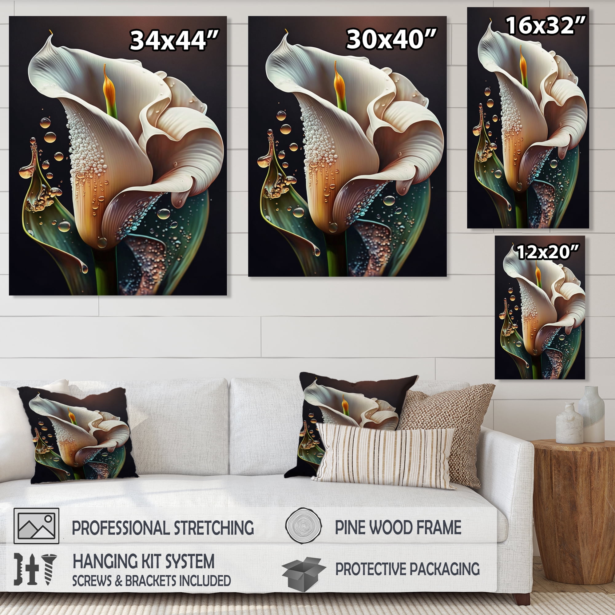 Designart Gren And White Calla Lily Flower II Canvas Wall Art