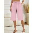 thumbnail image 3 of Capri Pants for Women Comfy Casual Drawstring Waist Lightweight Pants Button Trousers With Pockets, Pink, S, 3 of 9