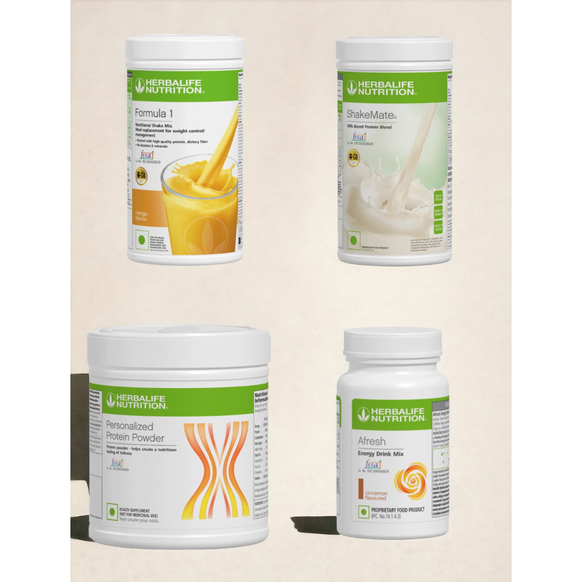 HERBLIFE Nutrition Shake Mix - MANGO WITH SHAKEMATE PROTEIN POWDER - 200GM AND AFRESH CINNAMON (PACK OF 4)