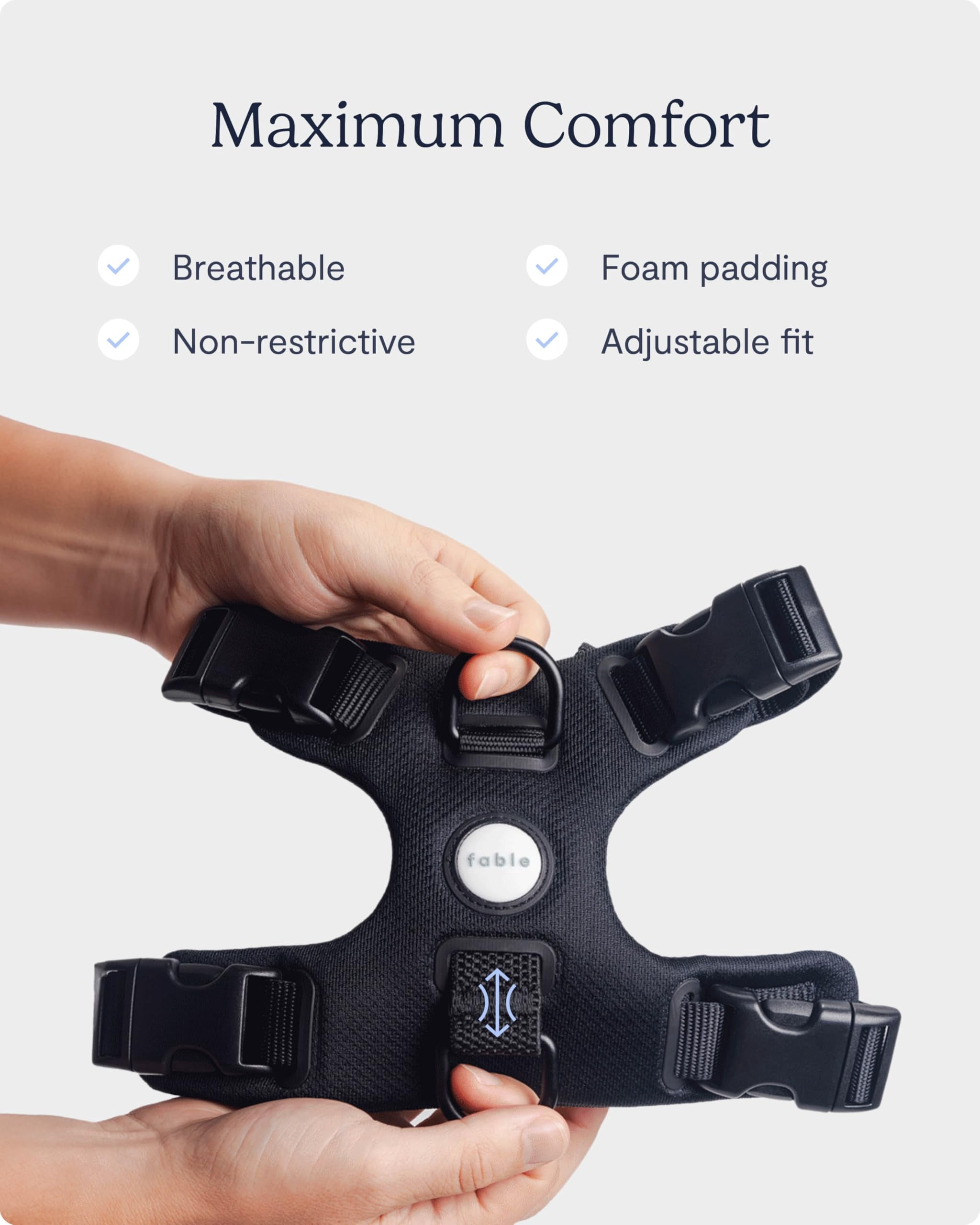 Fable Signature Harness for Dogs - Minimalist Extra Small Black Dog Harness with