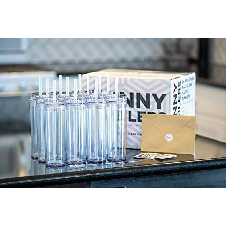 Skinny Tumblers 12 Clear Acrylic Tumblers with Lids and Straws