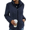 thumbnail image 3 of Capreze Women Sherpa Fleece Jacket Full Zipper Faux Fuzzy Casual Bomber Coat With Pockets Long Sleeve Winter Outwear Navy Blue XXL, 3 of 3