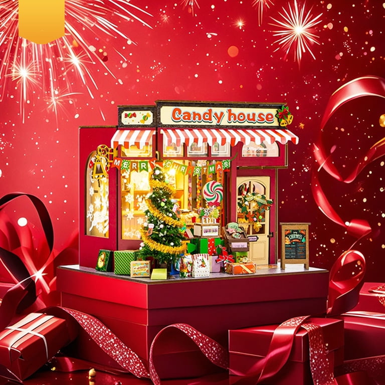 DIY Miniature House Kit,Christmas Candy Stand Xmas Holiday Village