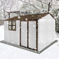 thumbnail image 2 of 10x8FT Outdoor Storage Shed, Large Metal Tool Sheds with window and Lockable Door, Garden Shed with Sloping Roof for Backyard Garden Patio Lawn,White+Brown, 2 of 6