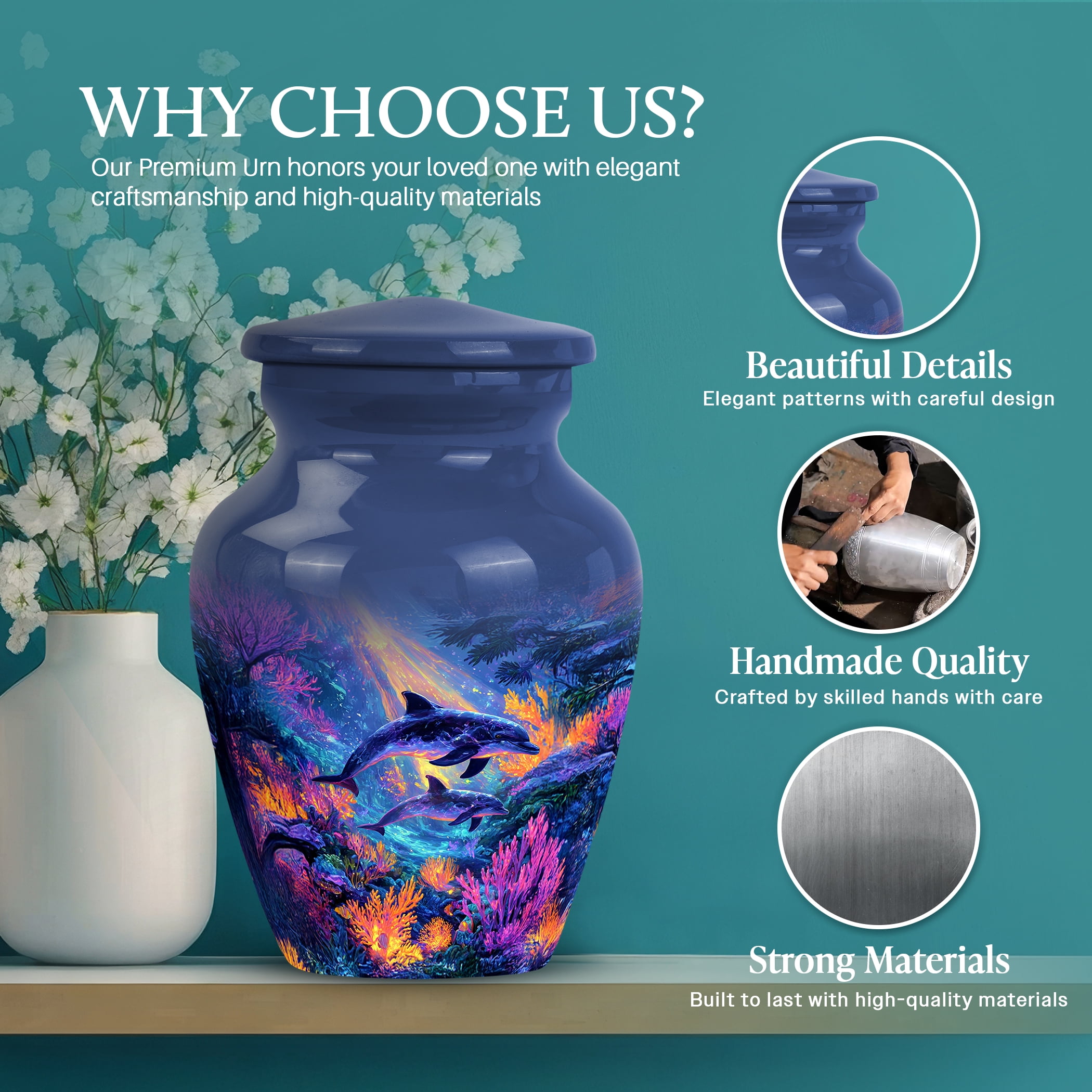 SABURIAL Dolphin Urn - Beautiful Handmade Urn for Men & Women Ashes - Small Keepsake Urns for Adult Human Ash - Lovely Funeral Urns for Ash - 3 Inch - Pack of 1