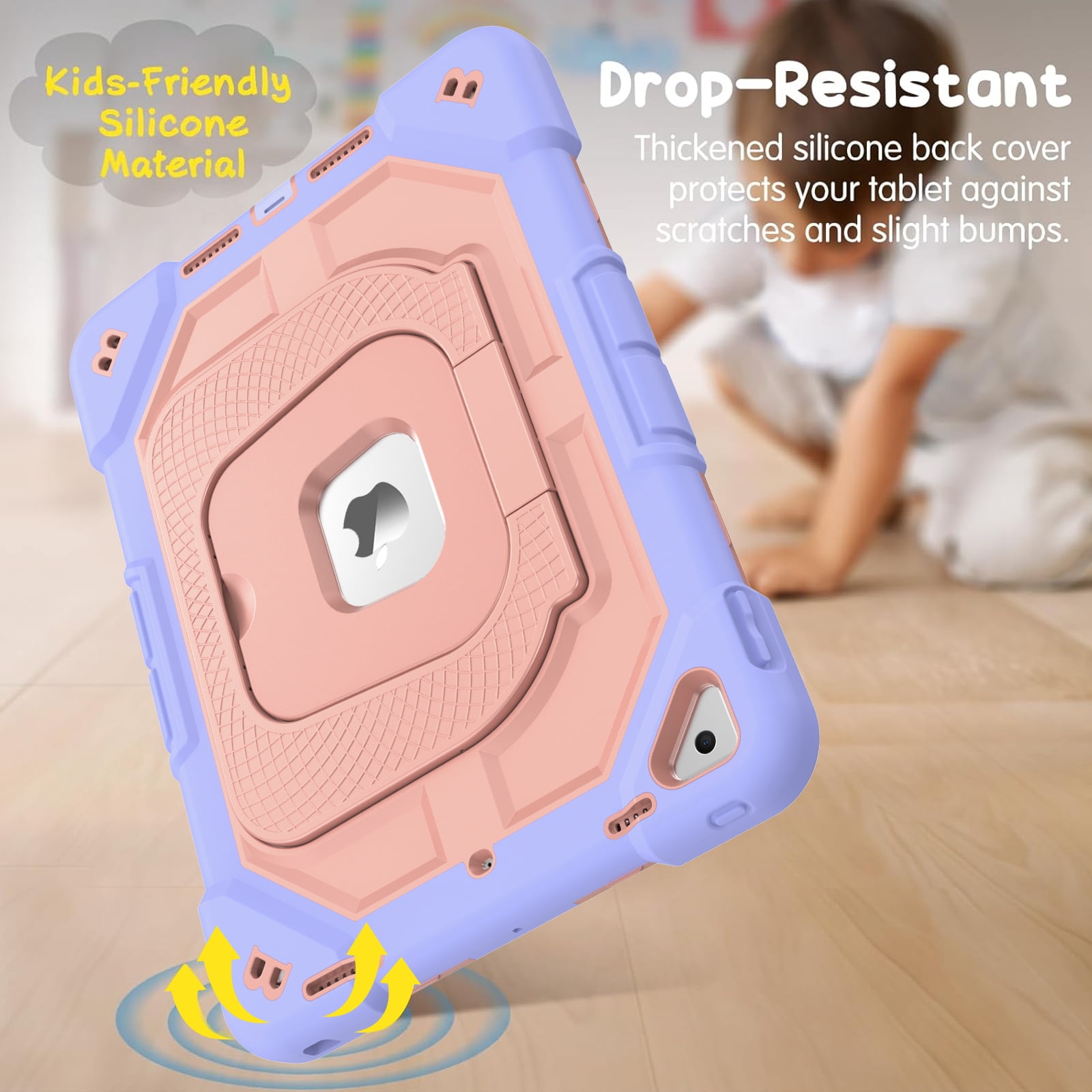 YINLAI Case for iPad 9th Generation with Pencil Holder & Foldable Kickstand,Hybrid Shockproof Protective Case for iPad 9/8/7 Gen 10.2",Compatible with iPad 10.2 Case,Purple+Pink
