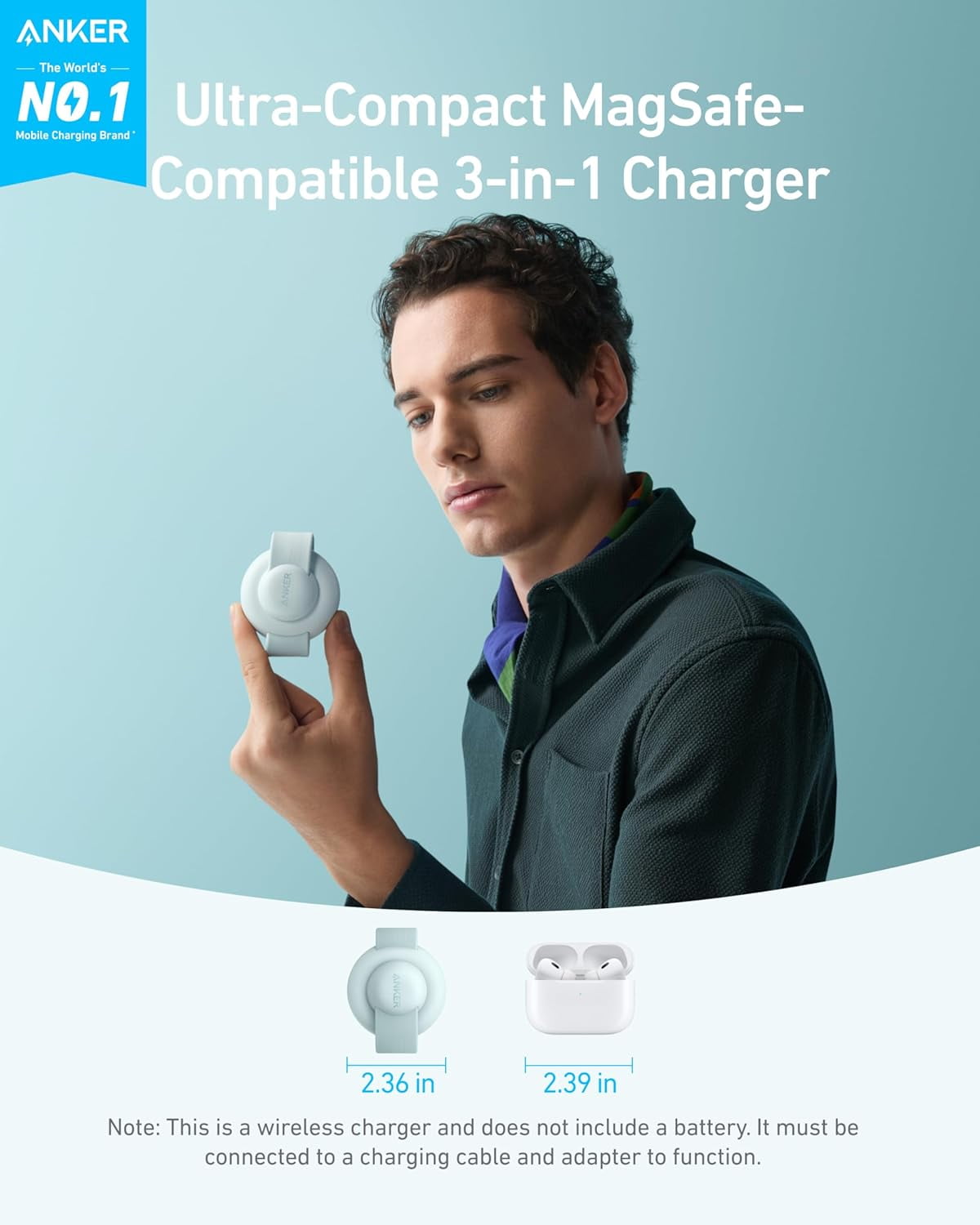 Anker MagSafe Compatible MagGo UFO 3-in-1 Charger, iPhone 17 Wireless Charging Station, 15W Qi2 Certified, Foldable Travel Charging Pad