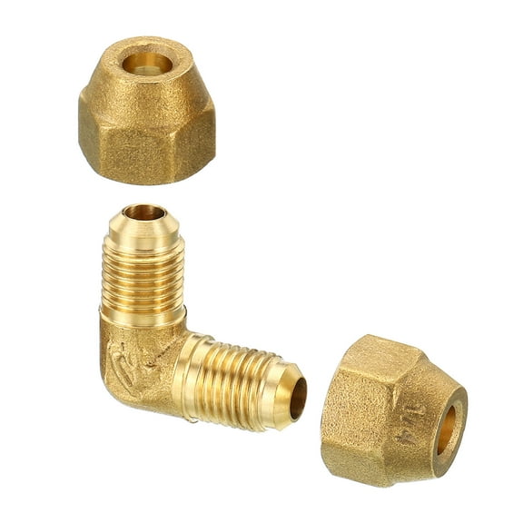 Uxcell 1/4" x 1/4" Brass Pipe Fitting Flare 90 Degree Elbow Tube Fitting Pipe Adapter Connector with Nut