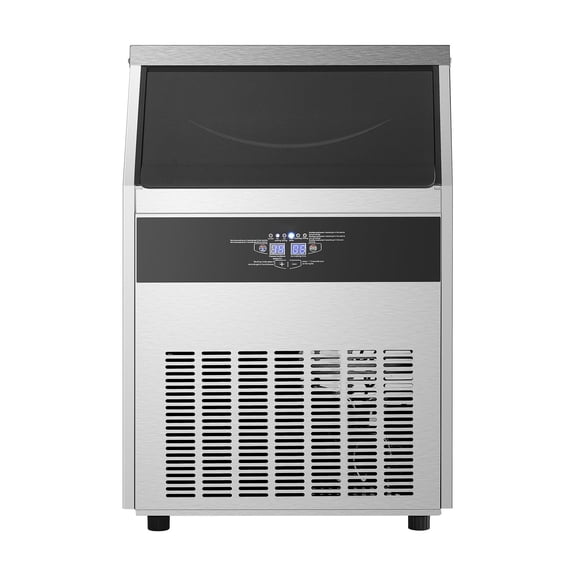 KFFKFF 265lbs/24H Commercial Ice Maker, Produces 108 Ice Cubes in 15 Minutes, Freestanding Ice Machine with 66lbs Storage for Bar, Office, or Restaurant, Features LED Display & Self-Cleaning Function
