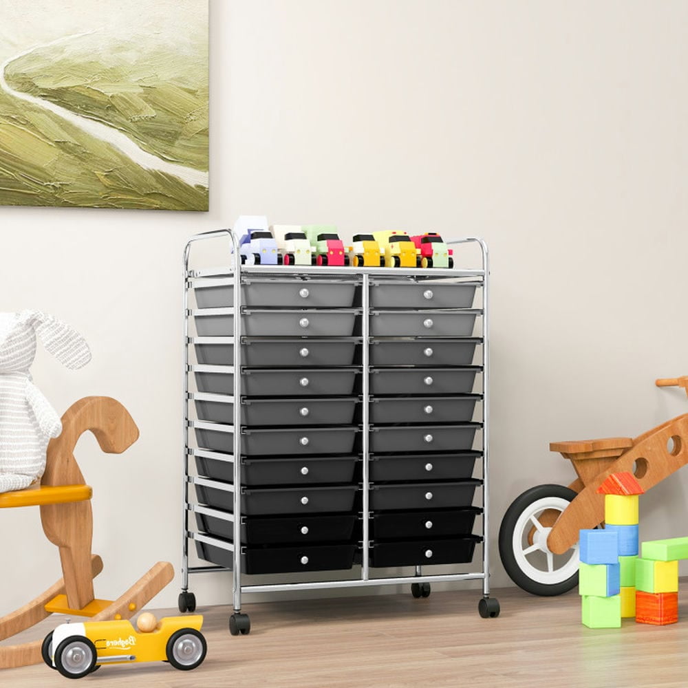 Spaco 20 Drawers Rolling Storage Cart Studio Organizer-Black & Gray, Craft Organizers and Storage, Multipurpose Organizer Cart for Home, Office, School