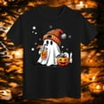 thumbnail image 2 of Toddler Baby Girl Halloween Shirt Kid Cute Bow Ghost T-Shirt Kids Short Sleeve Spooky Season Gift Tee Tops 2-3 Years Black, 2 of 7