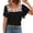 Black, variant on Women's Square Neck Crochet Lace Trim Short Sleeve Blouse, Floral Embroidery Summer Boho Top, Lightweight Casual Shirt for Women, Sizes S-2XL
