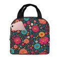 thumbnail image 2 of Black Colorful Floral Lunch Bag Thick Aluminum Foil Cooler Tote for Women Work Picnic Gift, 2 of 7