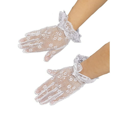 Girls White Lace Bow Accented Communion Flower Girl Gloves
