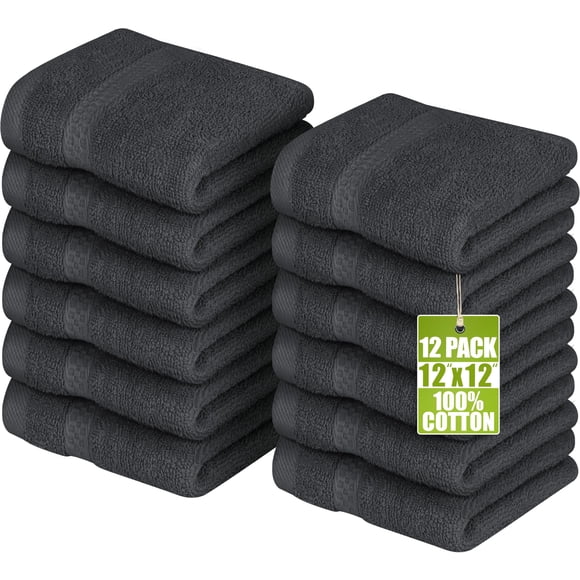 Utopia Towels Premium Washcloth Set, 12 by 12 Inches, 600 GSM 100% Cotton Face Cloths, Highly Absorbent and Soft Feel Fingertip Towels, 12 Pack, Grey