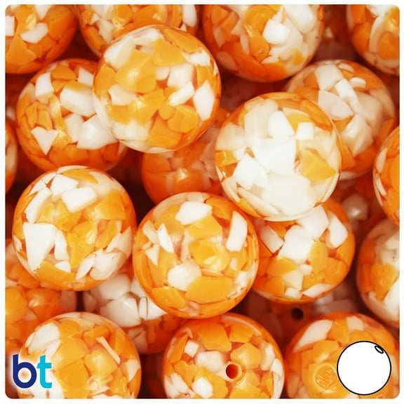 BeadTin Orange & White Chips 20mm Round Plastic Beads (10pcs)