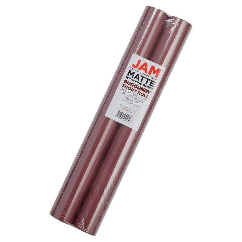 JAM Paper Matte Wrapping Paper, 52.6 Sq ft Total (17 in x 18 Ft Each), Burgundy, 2 Rolls