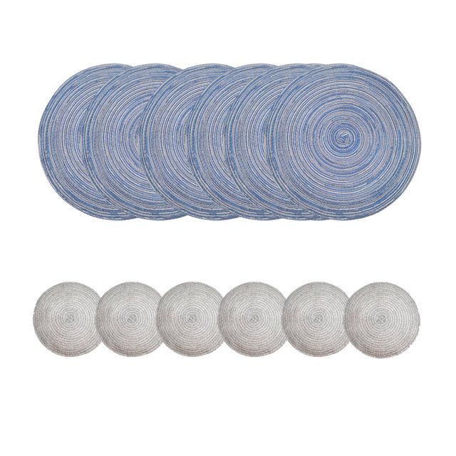 Wosthever 12 unids/set juego de manteles individuales y posavasos de primera , juego de 6 manteles individuales y posavasos para experiencia Mostrada azul+plata 12 Uds.