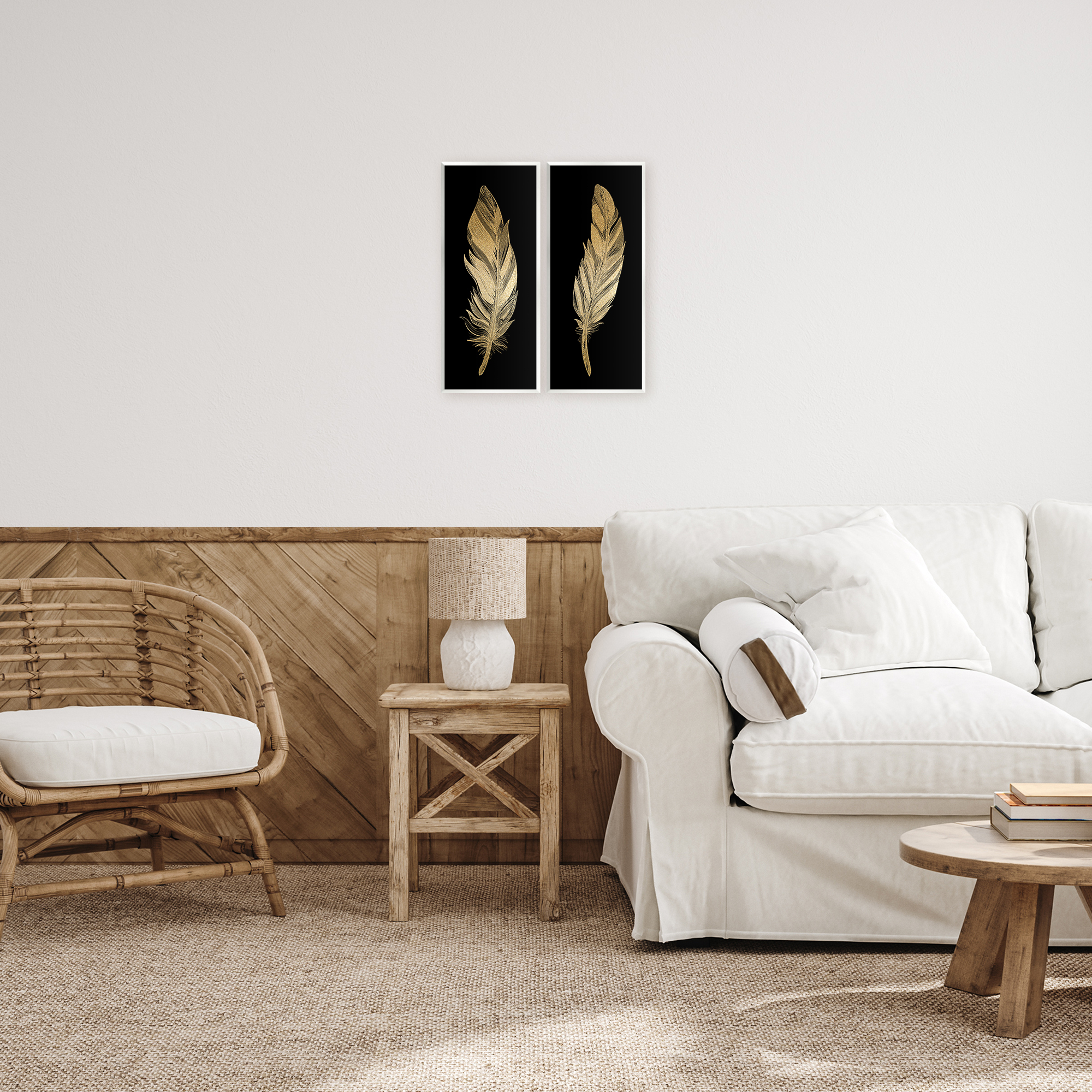 Glam Detailed Feather 2 Piece Wall Plaque Art Set, design by Kim Allen