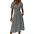 thumbnail image 6 of HAJWOH Women's Cocktail Trendy Dresses Formal Wedding Guest Modest Church Vintage Tea Party Midi Evening V Neck Shirts Sundress, 6 of 8
