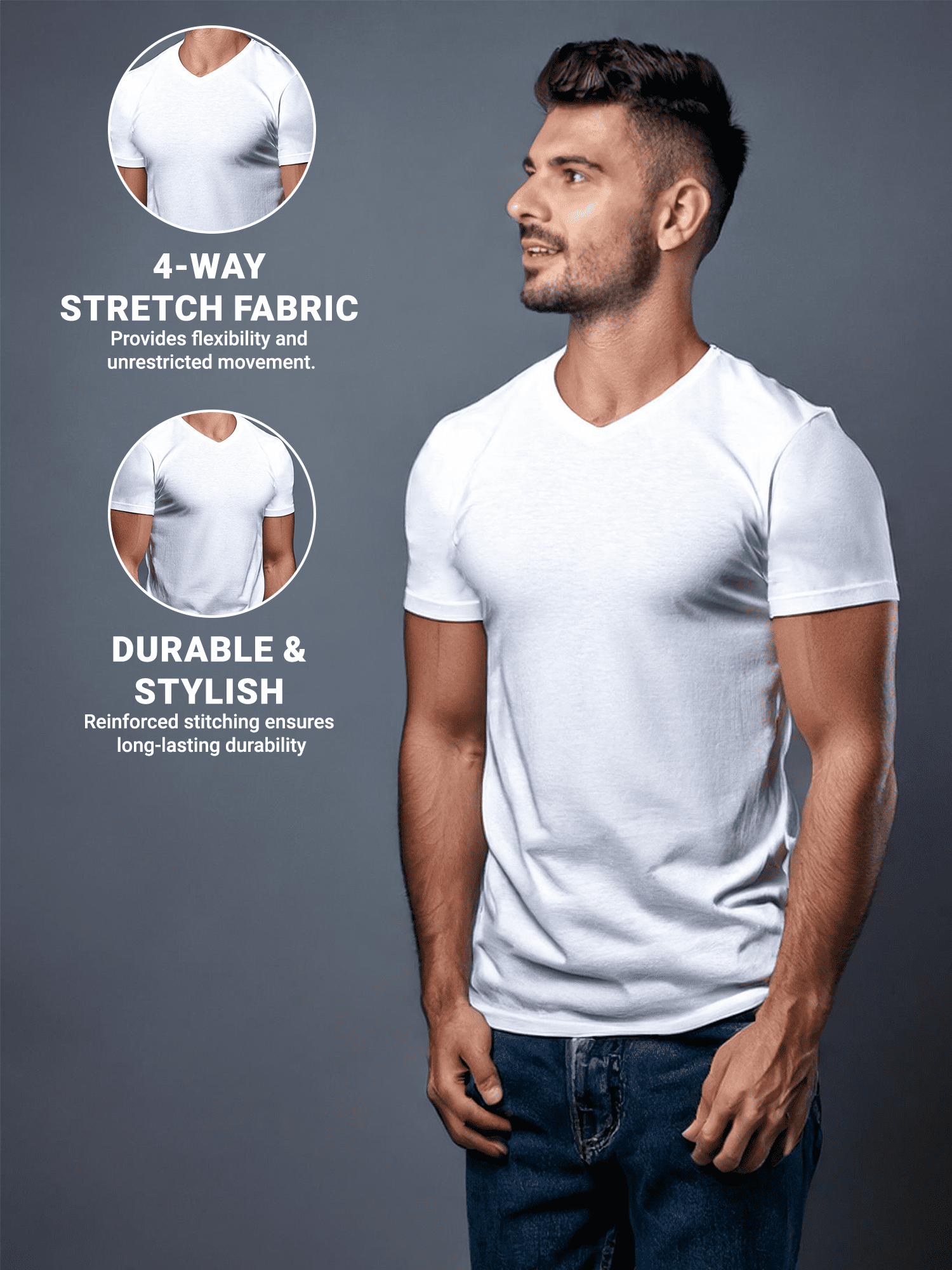 Mossy Oak Men’s Essential V Neck White Undershirt Breathable Cotton Shirt, 6-Pack