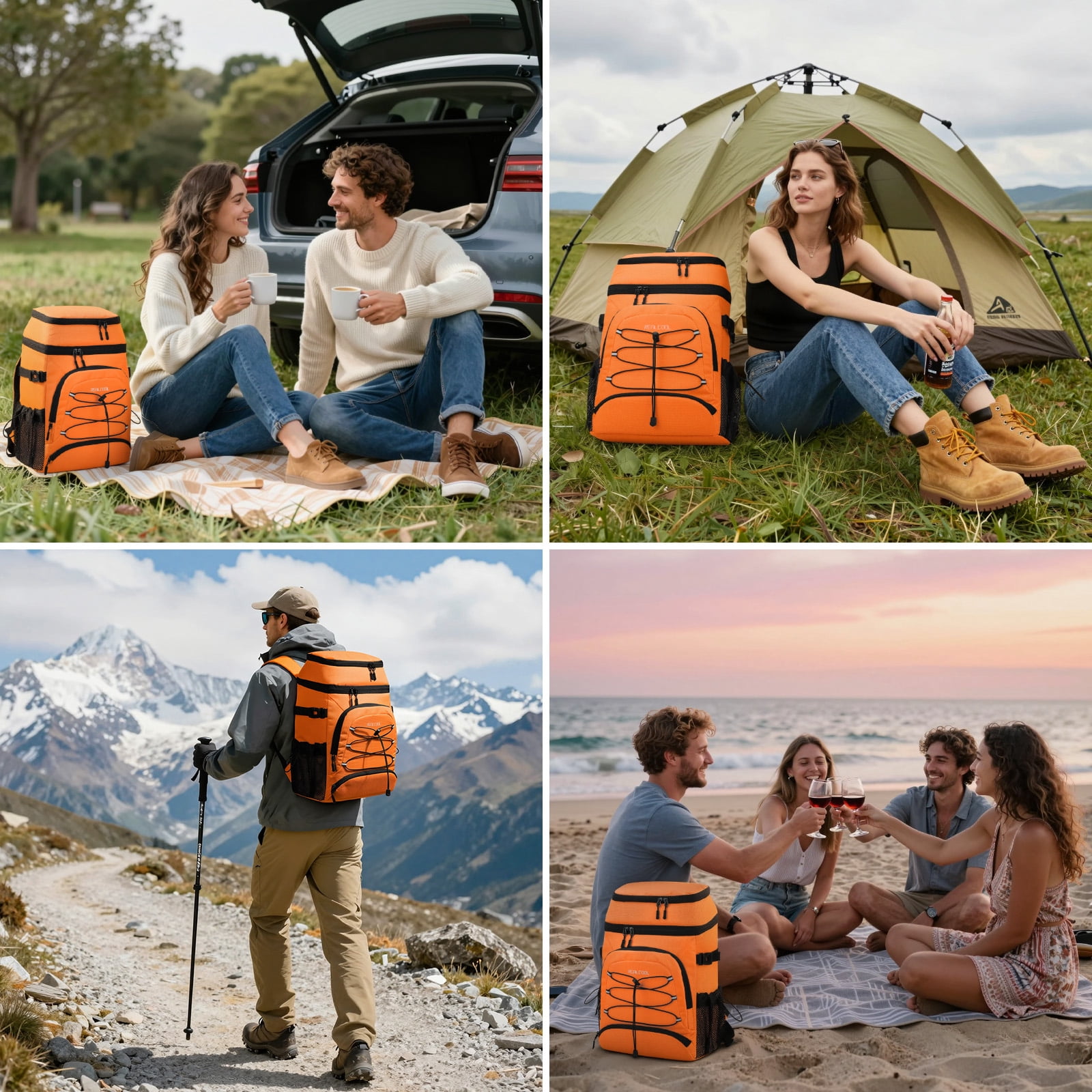 Realcool Backpack Cooler，33 Cans Insulated Leakproof Soft Cooler Bag Lightweight Camping Beach Lunch Backpack for Men Women Orange