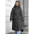 thumbnail image 2 of Women's Winter Black Hooded Stand Collar Long Down Jacket - Internal/External Pockets, Windproof Waterproof Warm, S, 2 of 11