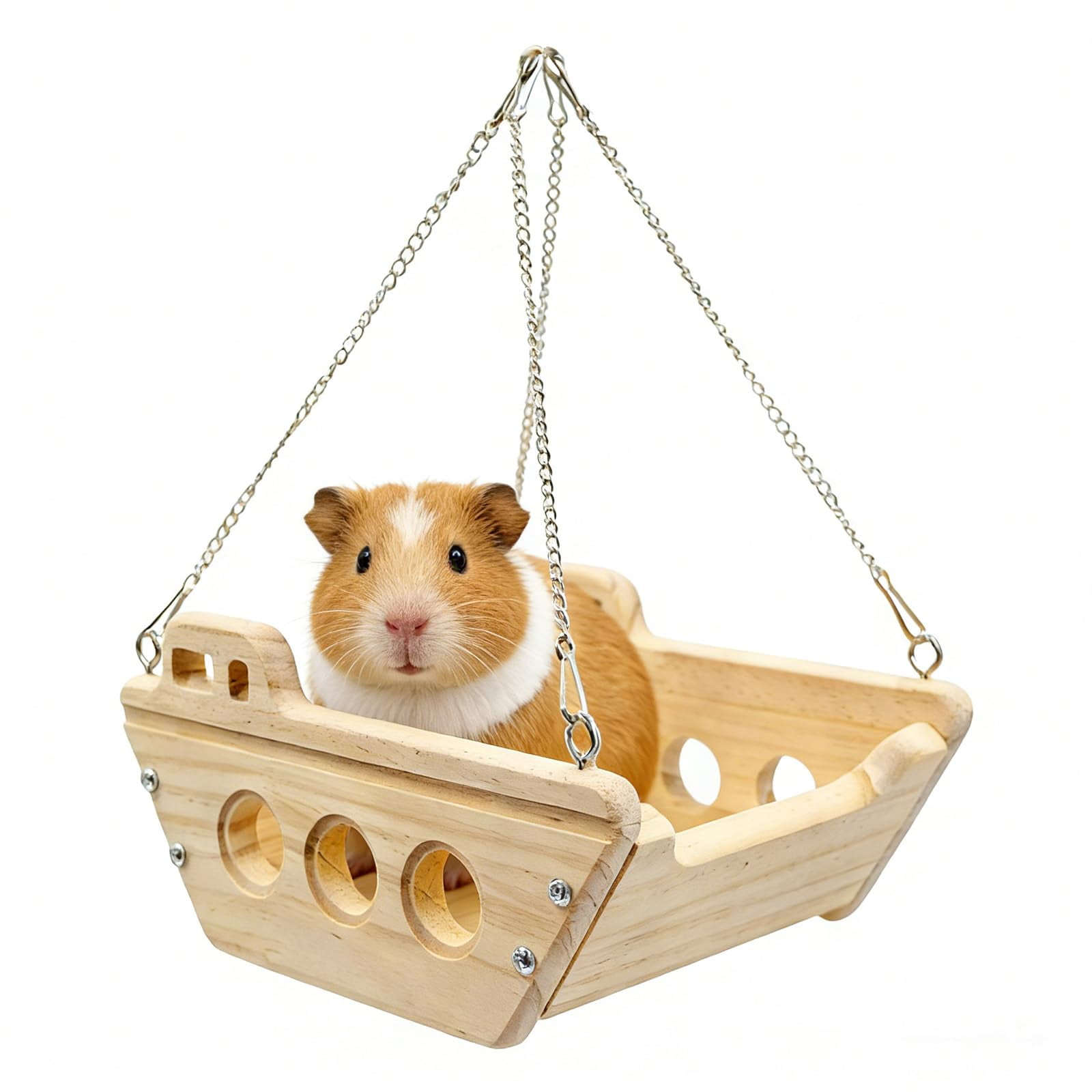 Guinea Pig Hammock, Wooden Swing Toys with Metal Chain and Hook for Cage, Interactive Enrichment Toy for Guinea Pig, Chinchilla, Rat, Hamster and Other Small Animals.