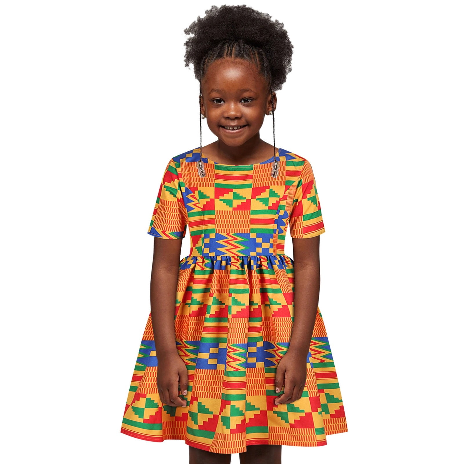 LEEy world Girls Dresses Kids Toddler Infant Baby Girls Ruffled Sleeve Cartoon Print Patchwork Cheongsam Princess Dress Outfits Orange Walmart