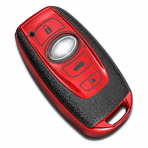 Key Fob Cover, Premium Soft TPU Leather Full Cover Protection Key Fob Case for Subaru Forester Outback BRZ Legacy CrossTrek Smart Key Protector, Red