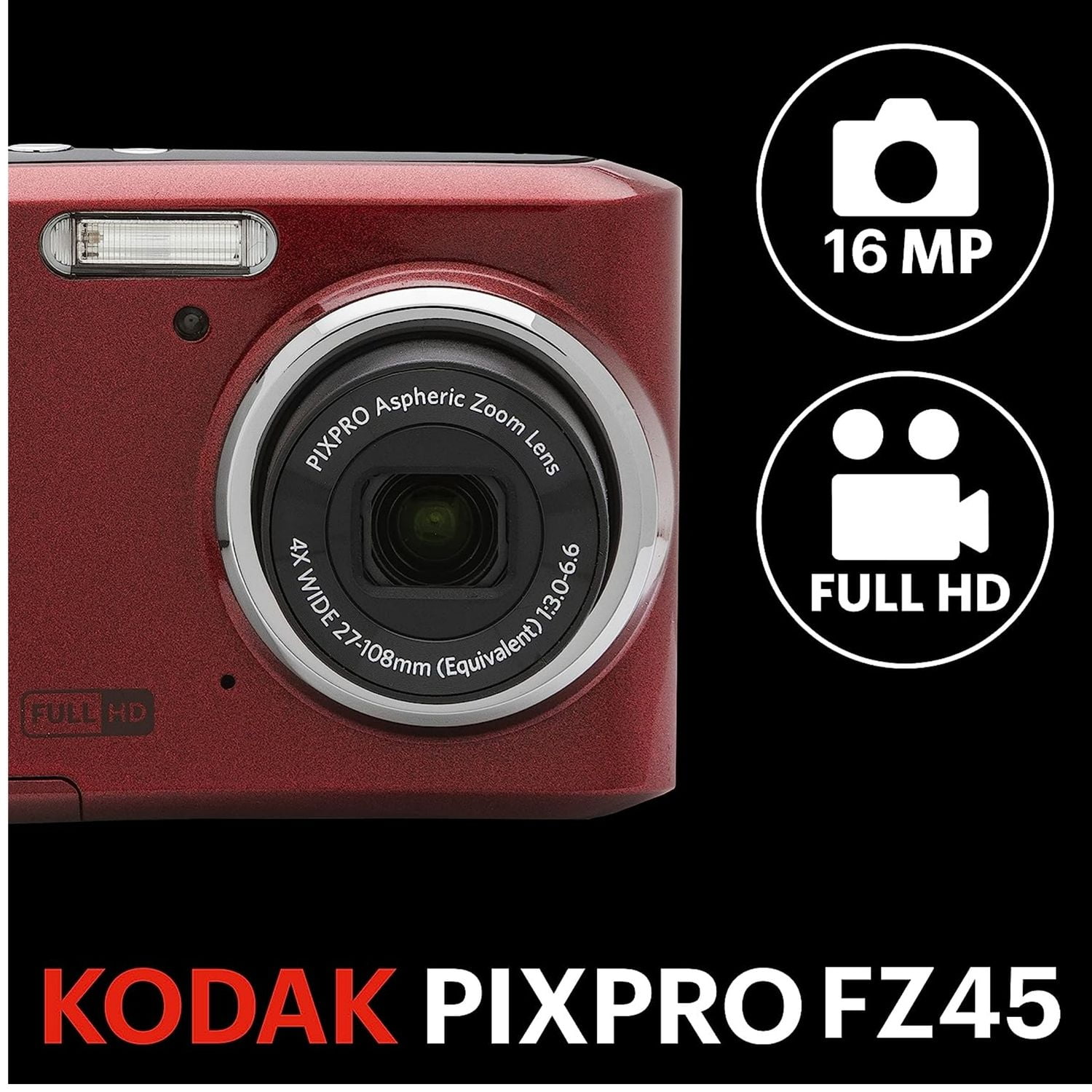 KODAK デジタルカメラ FZ45-RED Kodak PIXPRO Friendly Zoom FZ45 - Digital camera - compact - 16.35