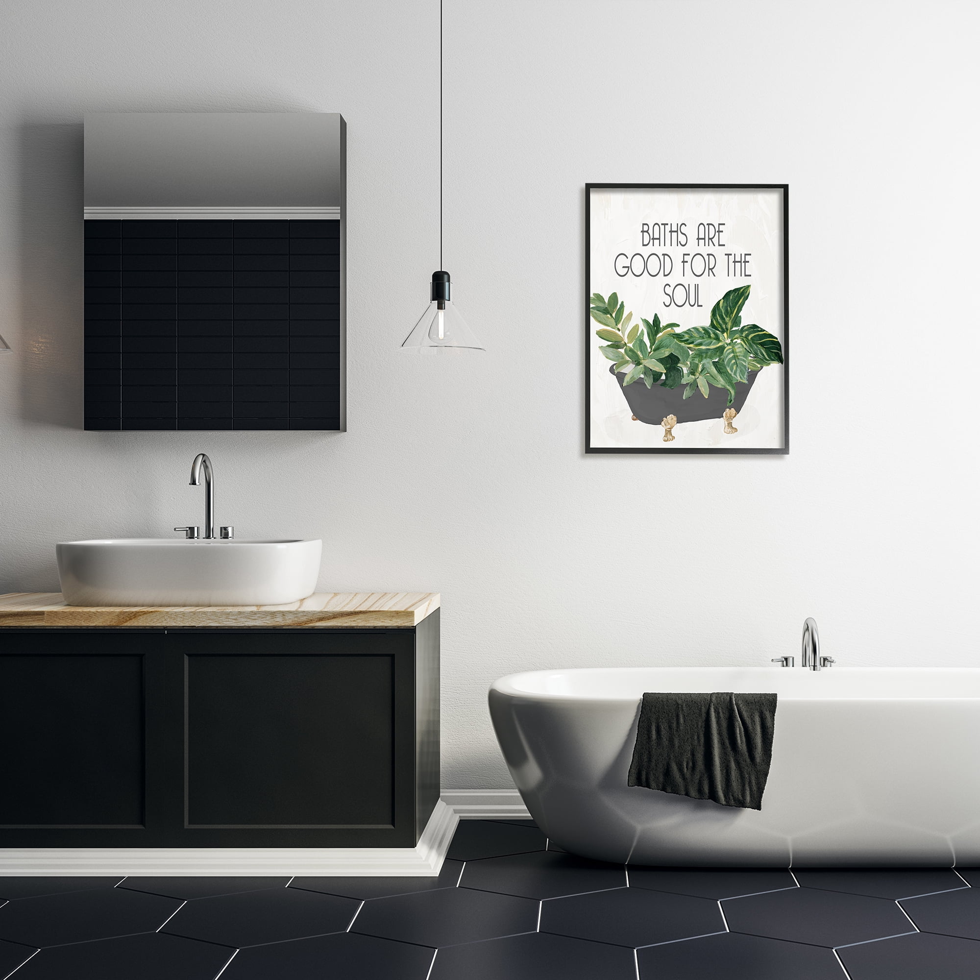 Stupell Industries Botanical Bath Phrase Typography Painting Black Framed Art Print Wall Art, 24 x 30