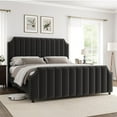 thumbnail image 3 of Queen Size Platform Bed Frame with 50.2 in Tall Headboard, Velvet Upholstered Bed Frame Queen with Vertical Channel Tufted Headboard & Footboard, Nailhead Trim, No Box Spring Needed, Black, 3 of 9