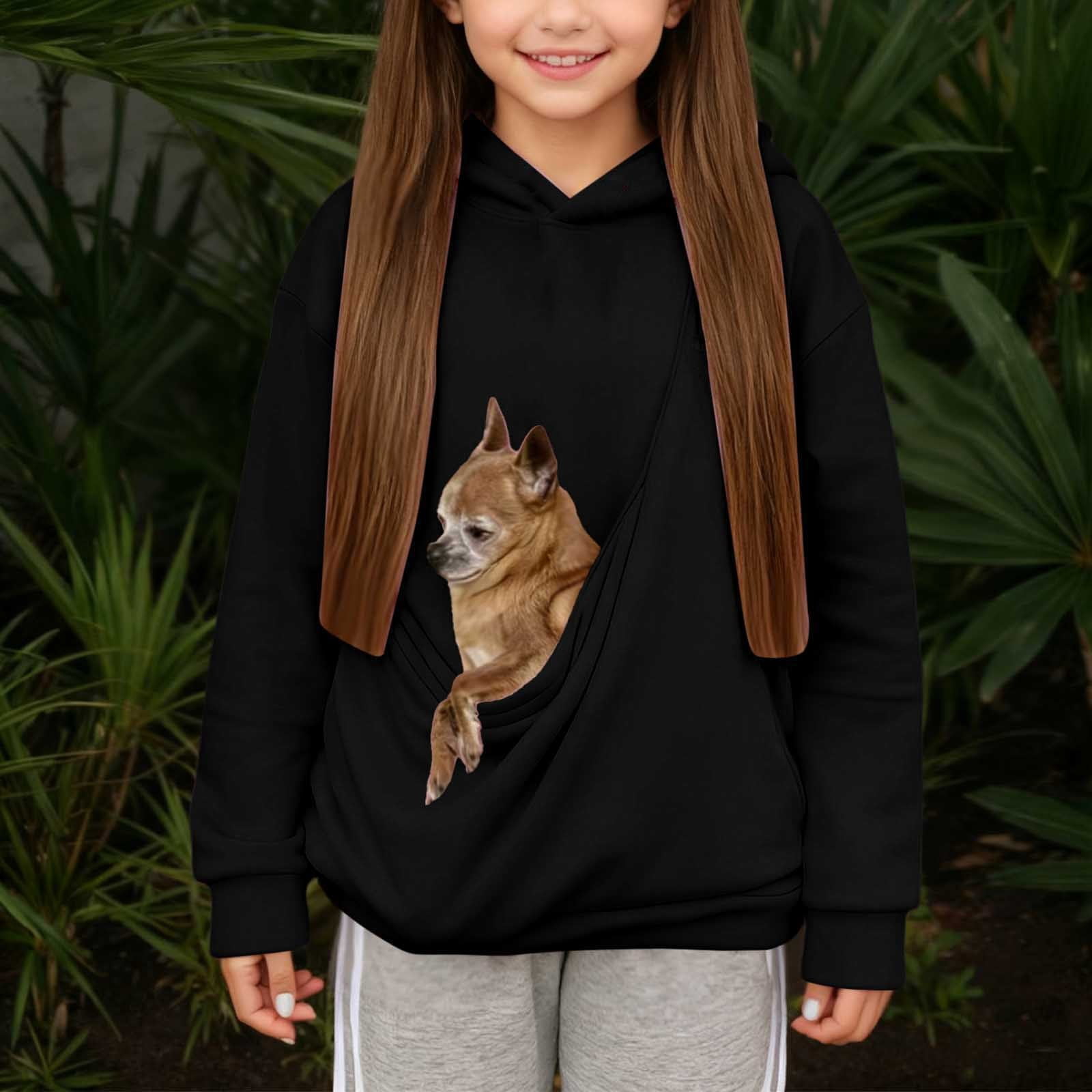 Boys Girls Dog Pouch Hoodie Pet Hoodie Carrier Long Sleeve Pet Pocket Sweatshirt Fall Winter Clothes 3-4 Years