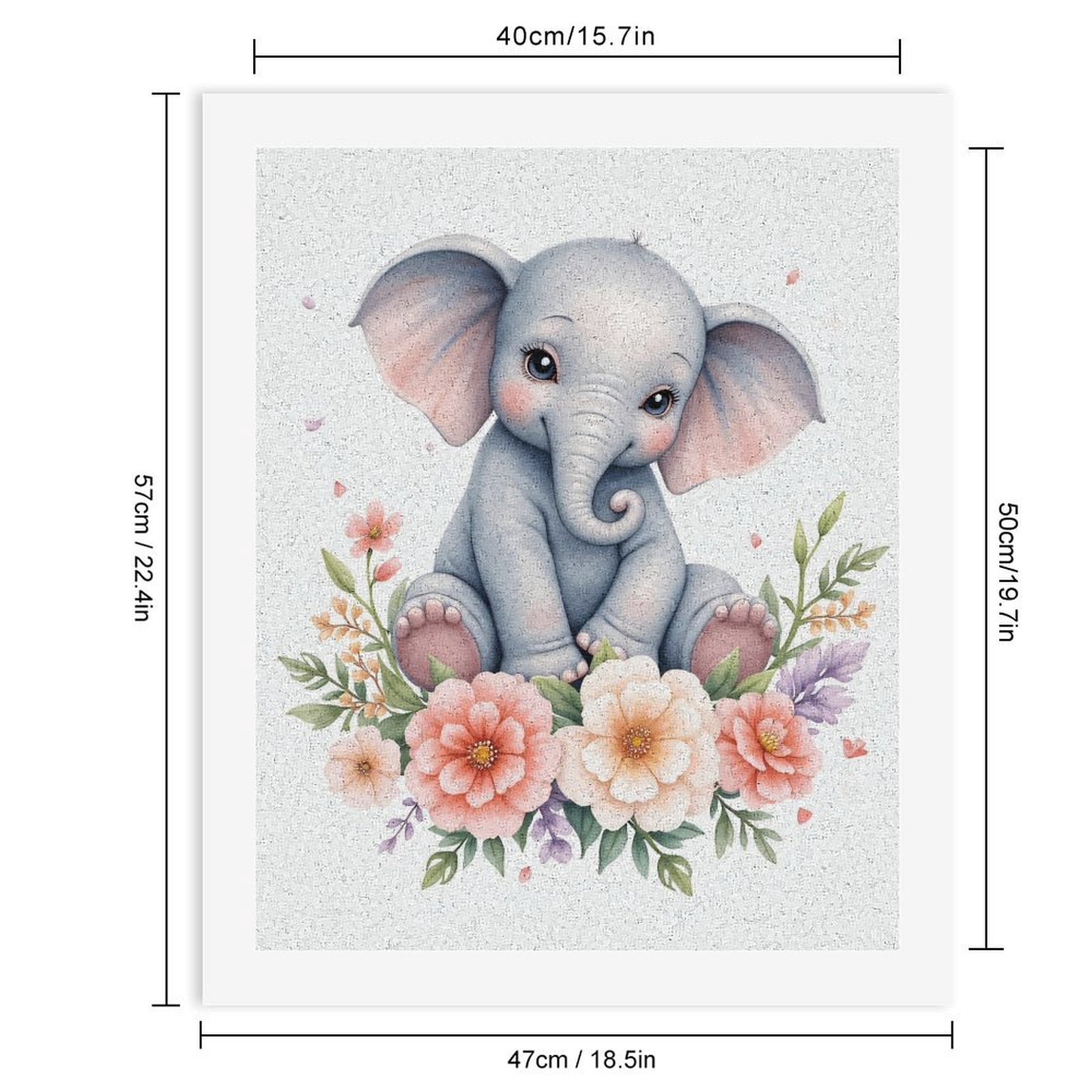 Paint By Numbers Kit for Adults Beginner - Adorable Elephant Surrounded By Flowers DIY Canvas Painting Kits for Adults, Frameless Paint By Number for Adults for Home Wall Decor 16x20 Inch