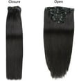 thumbnail image 2 of Aorsher Clip in Hair Extensions Real Human Hair Black Straight Brazilian Remy Human Hair Extensions 7pcs Clip on Hair Extensions Double Weft 20Inch 70g, 2 of 10