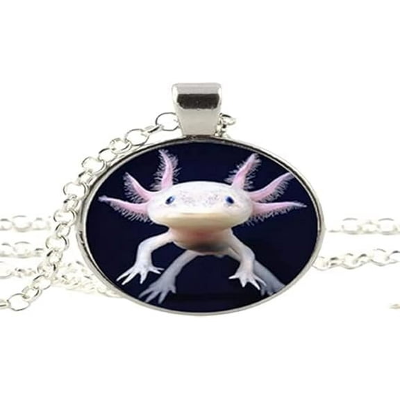 Cute Animal Axolotl Glass Art photo Necklace