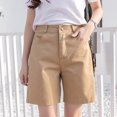 thumbnail image 1 of Aayomet Womens Shorts Casual Solid Waist Women Straight Ladies Short Fashion Loose High Pants White Shorts For Women Beige,L, 1 of 4