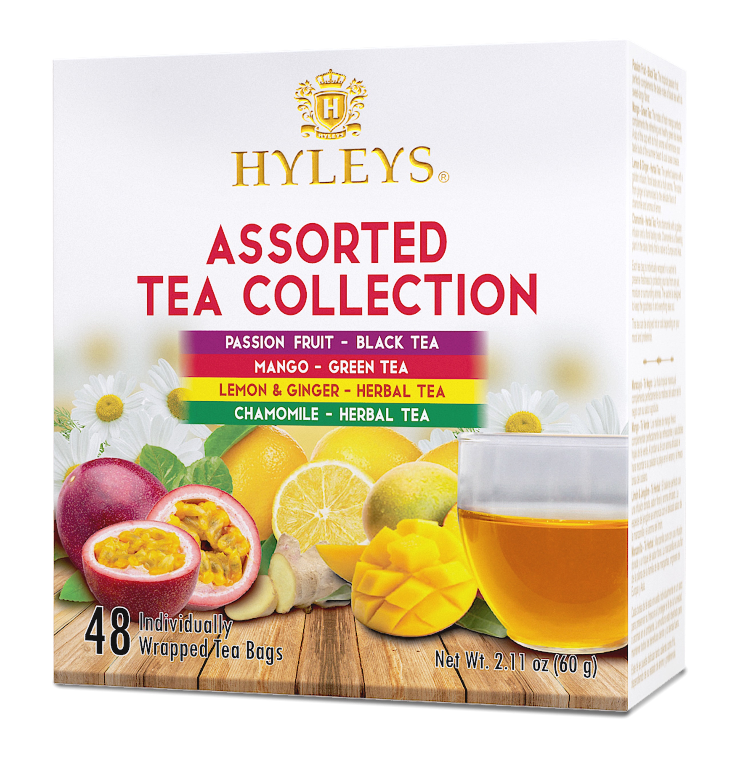 Hyleys Tea Variety Pack - Black, Green & Herbal Teas - Assorted Flavors - 48 Tea Bags