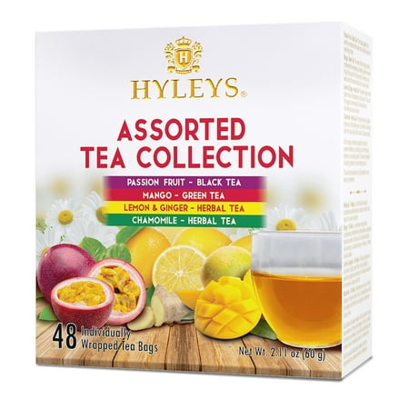 Hyleys Tea Variety Pack - Black, Green & Herbal Teas - Assorted Flavors - 48 Tea Bags