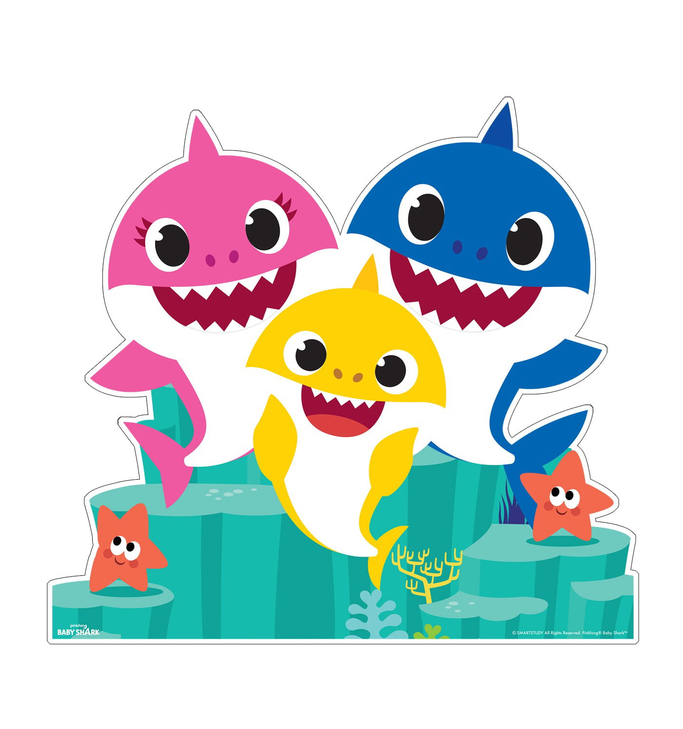 Baby Shark Family Group Cardboard Stand-Up, 4ft, Motion-Activated Music