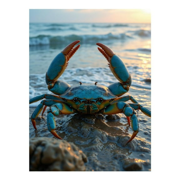 Diamond Art Kit for Adults, Blue Crab At Sunset Beach Ocean Diamond Painting for Adults Beginners, DIY Diamond Art Painting Kits, 5D Diamond Painting Crafts for Home Decor 12x16 Frameless