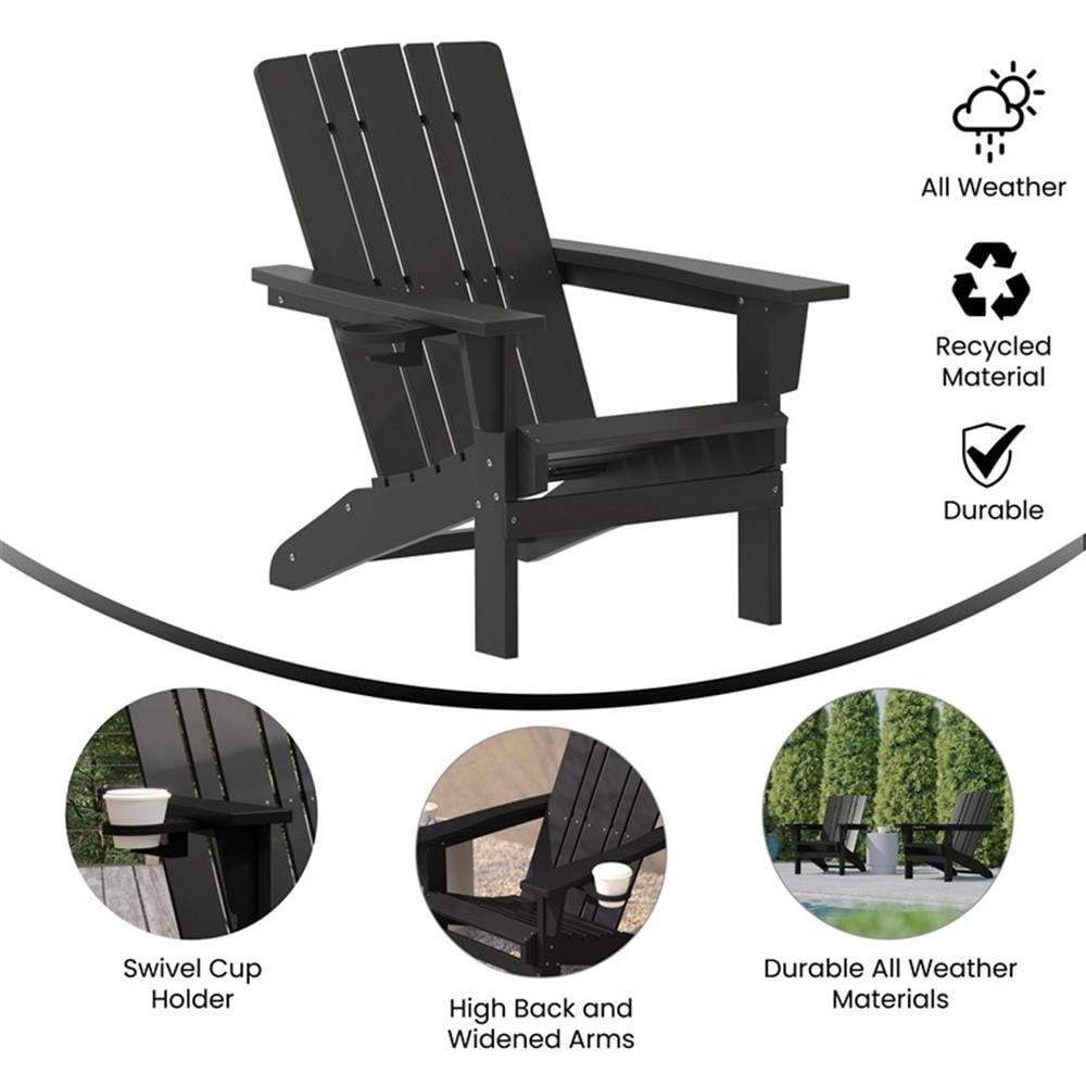 Pemberly Row All-Weather Adirondack Chair with Swiveling Cupholder in Black