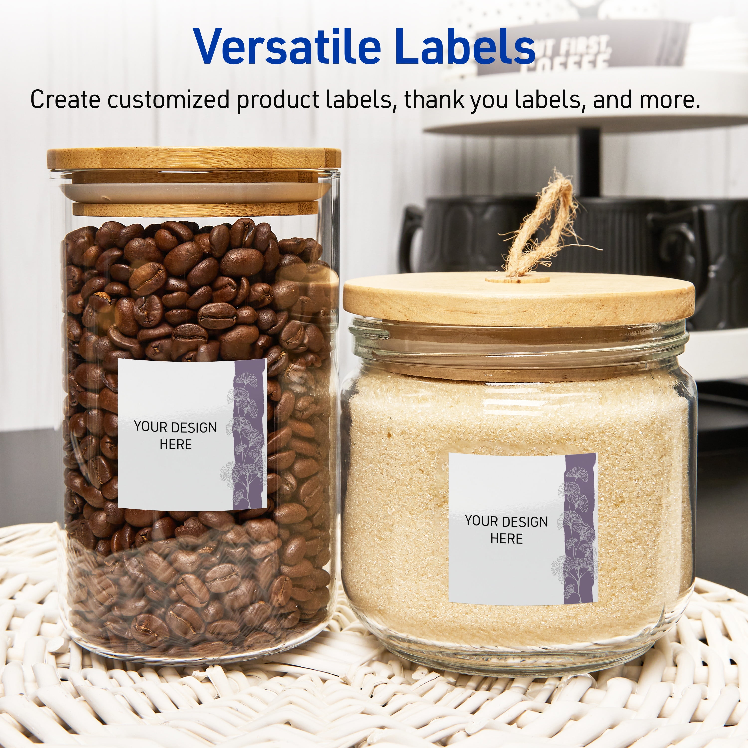 Avery Labels, 2" x 2", Glossy White, Purple & Silver Gingko Leaves