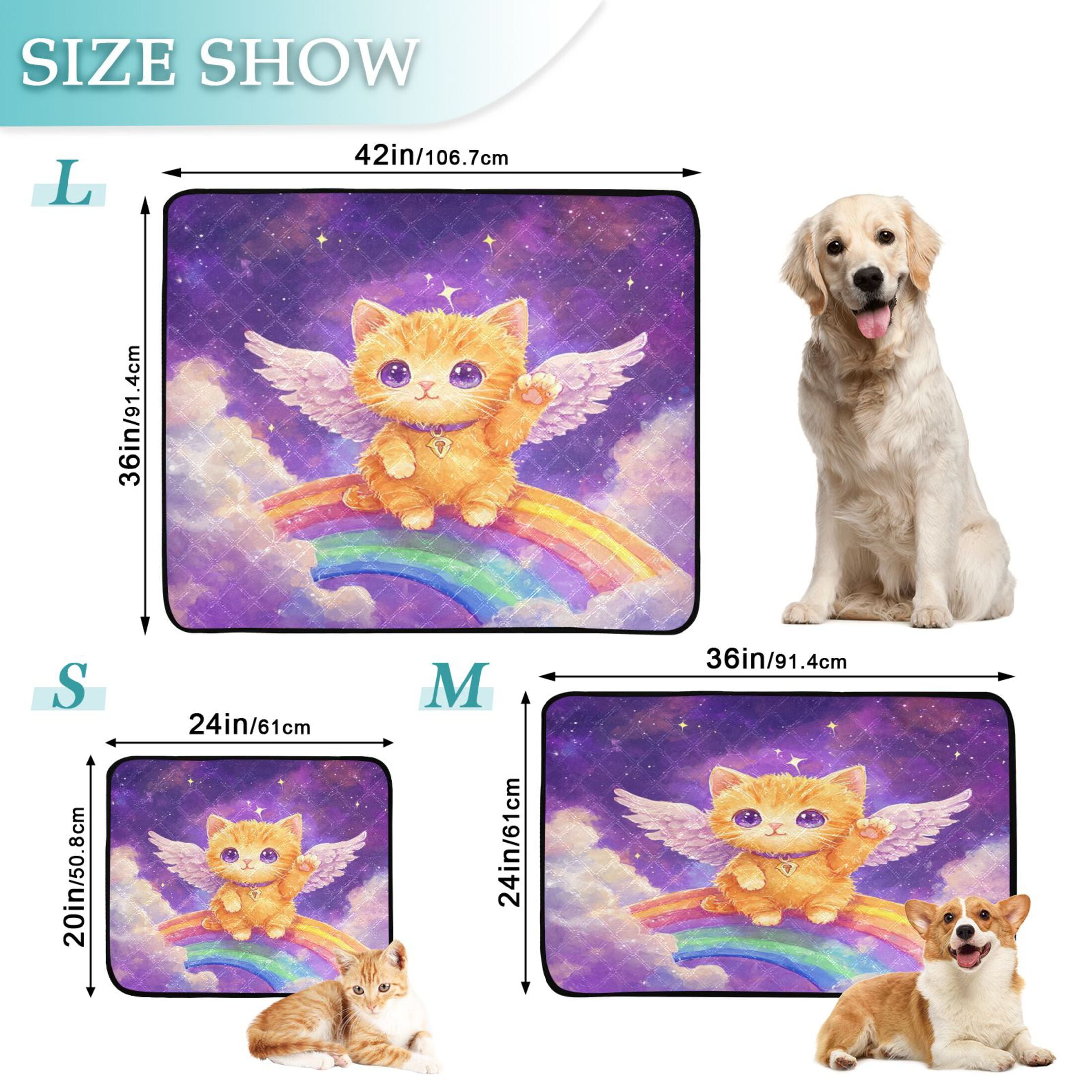 Qxltty Rainbow Angel Cat Cat litter Pads Pet Set of 3 Diaper Mats Center Anti-leakage Layer Absorbent Soft and Comfortable