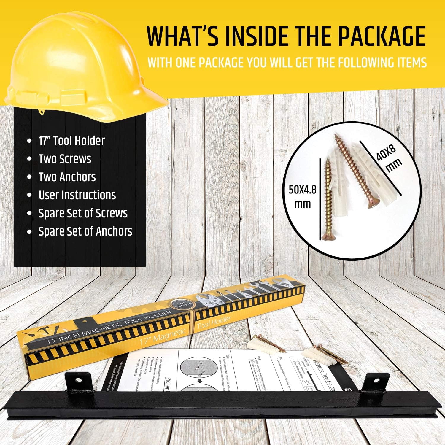 HMMAGNETS 17" Heavy-Duty Magnetic Tool Holder & Garage Tool Organizer, Steel Wall-Mount Magnet Bar