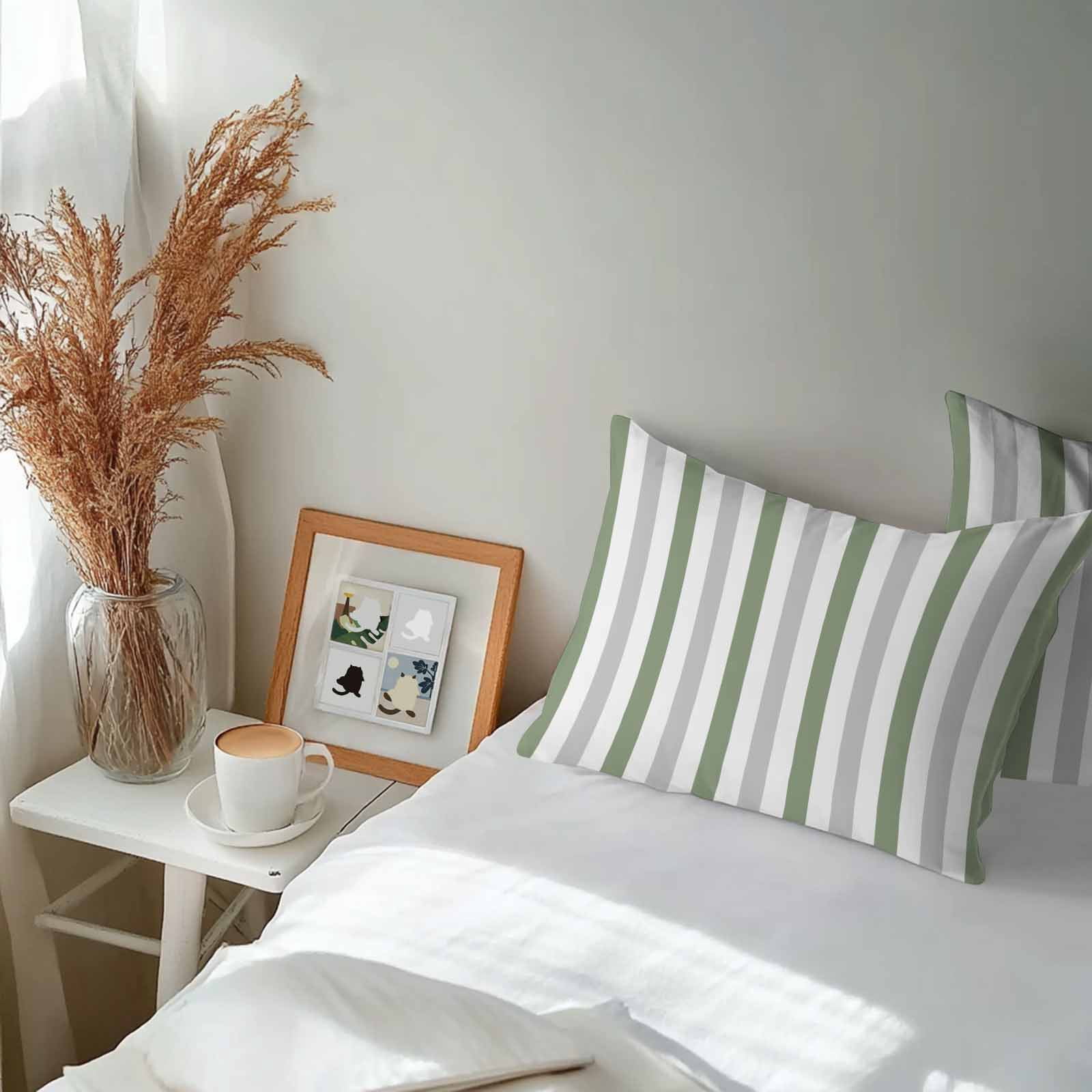 Outdoor Waterproof Throw Pillow Covers Set of 2 Sage Green Gray Stripes Decorative Pillowcases Lumbar Outdoor Pillows Cushion Case 20x12 Inch Lines Striped Patio Pillows for Couch Sofa Bed Garden