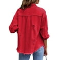 thumbnail image 3 of Women's Basic Button Down Stretch Fitted Long Sleeves Denim Jean Jacket, 3 of 4